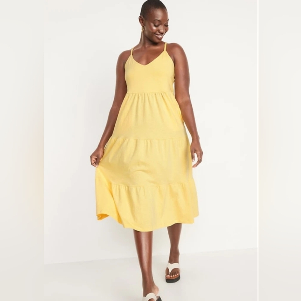 Yellow Tiered Strappy Midi Dress - Women